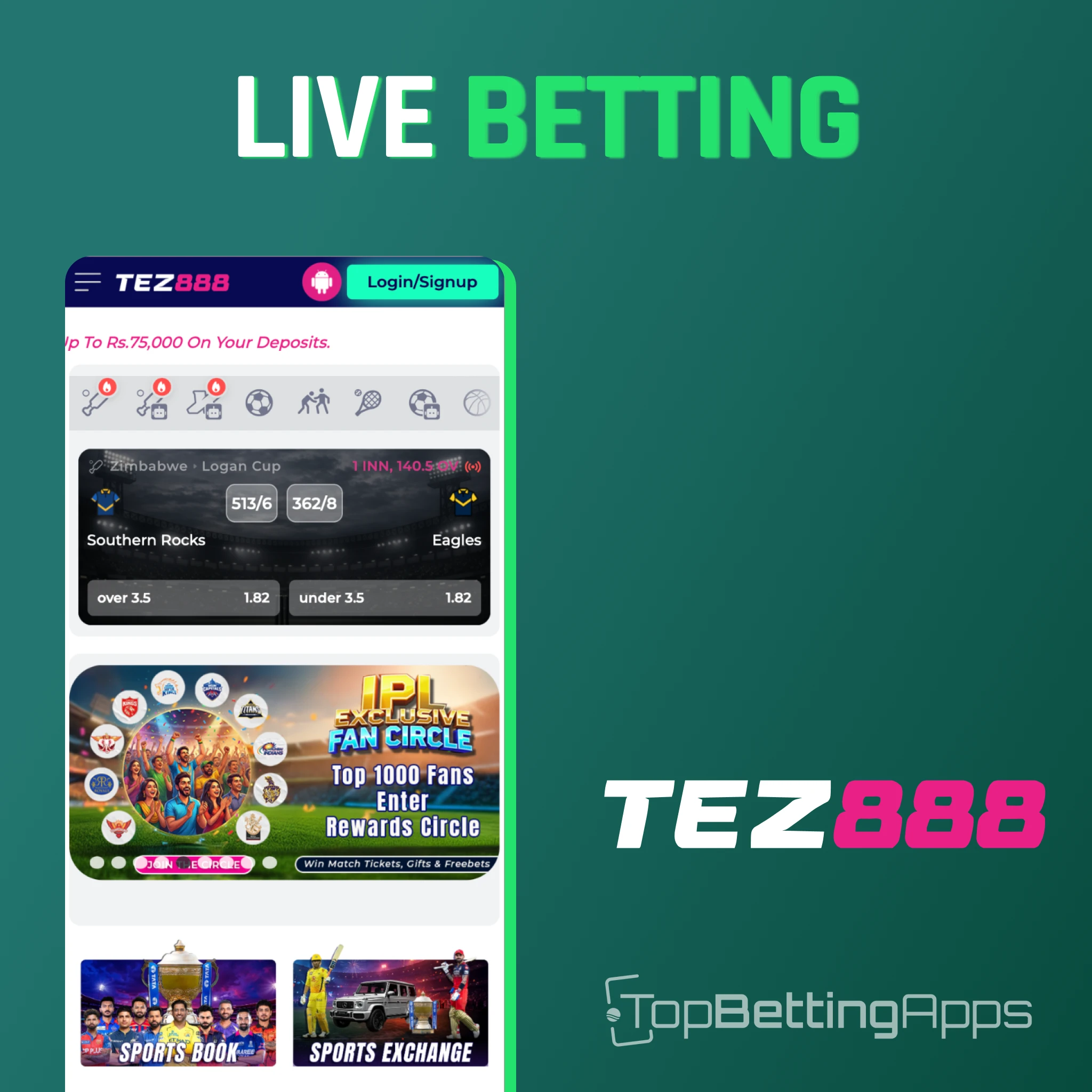 Enjoy in-play betting with instant odds refresh on the Tez888 app.