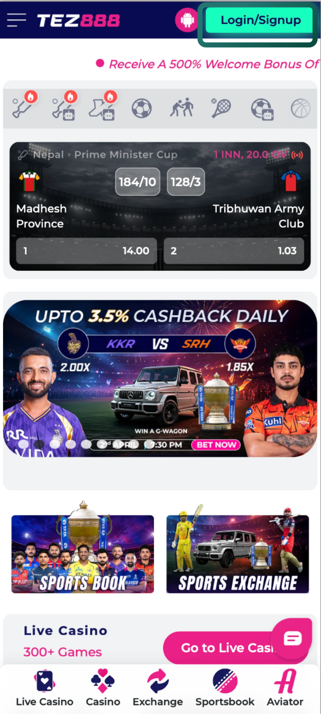Press the login button on Tez888 and type your registered phone number in the required field.