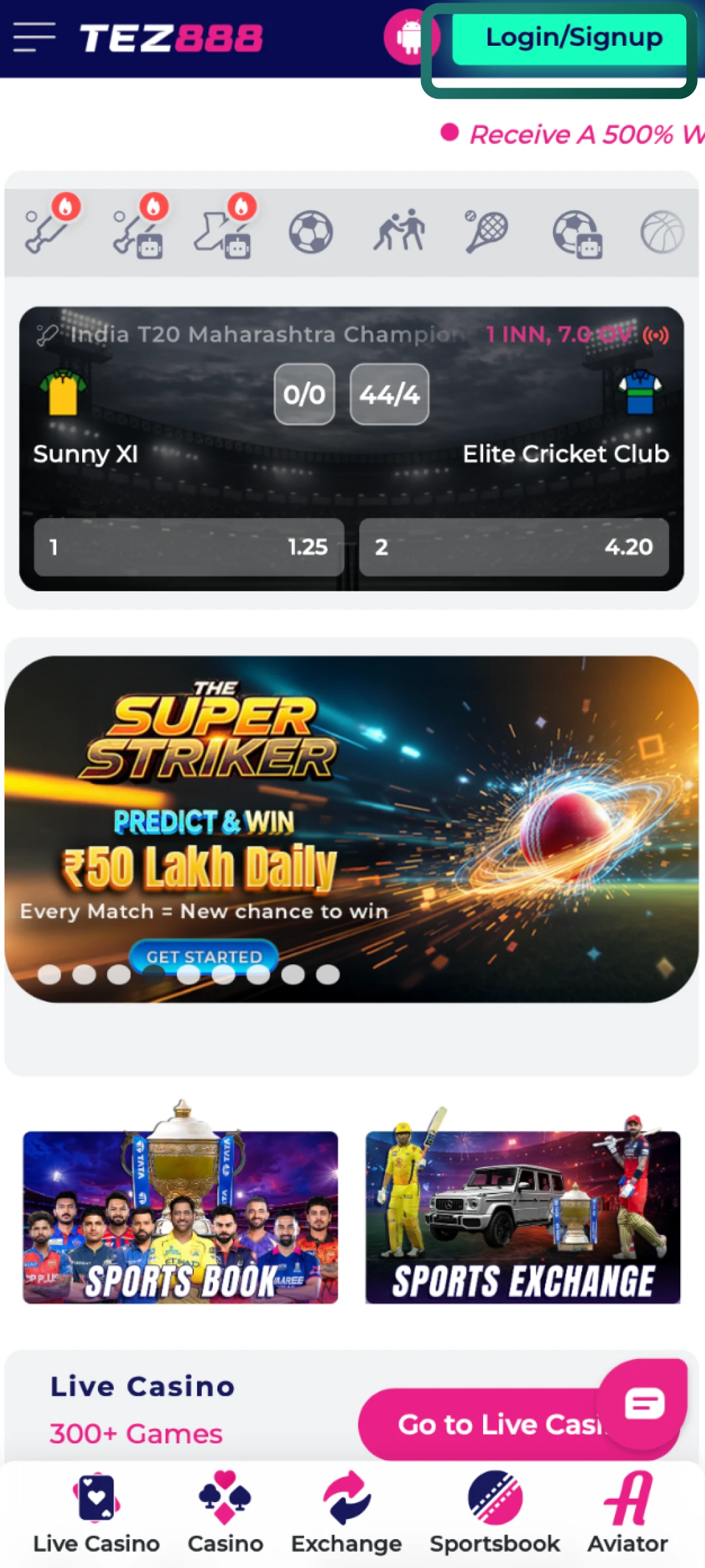 Locate the Sign Up button on the Tez888 main screen and open the registration form.