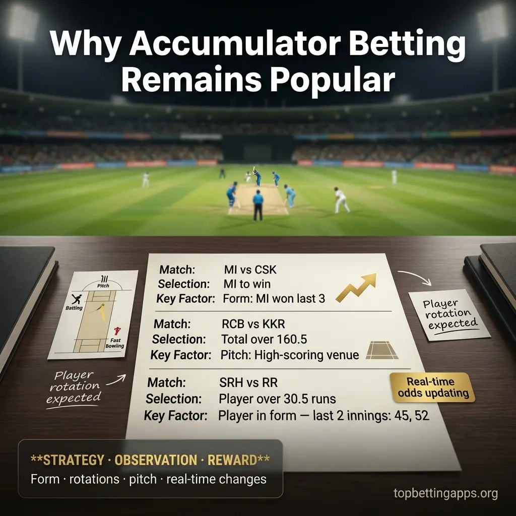 Why accumulator betting remains popular in cricket - combining strategy observation and potential reward across multiple matches.