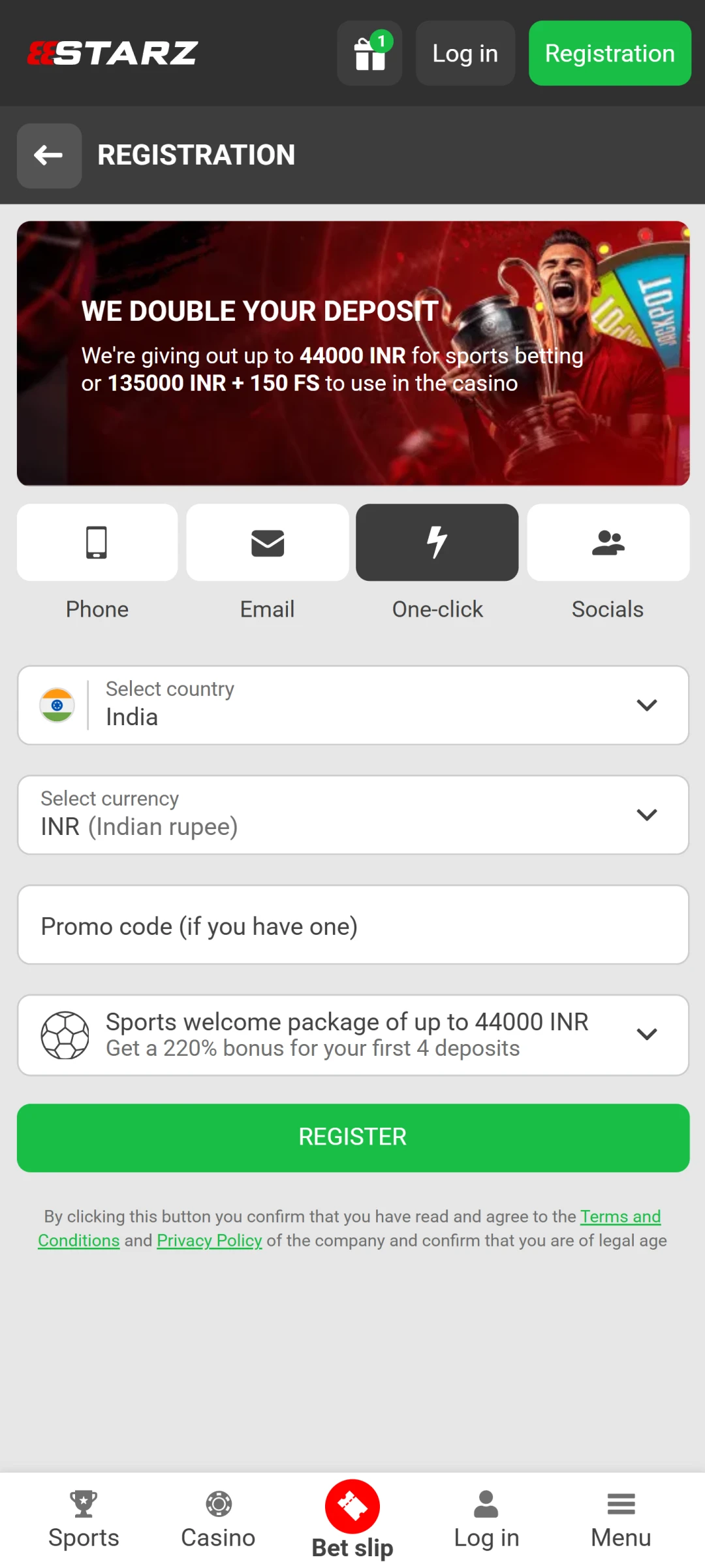 Sign up via the registration screen in the 888Starz app today.