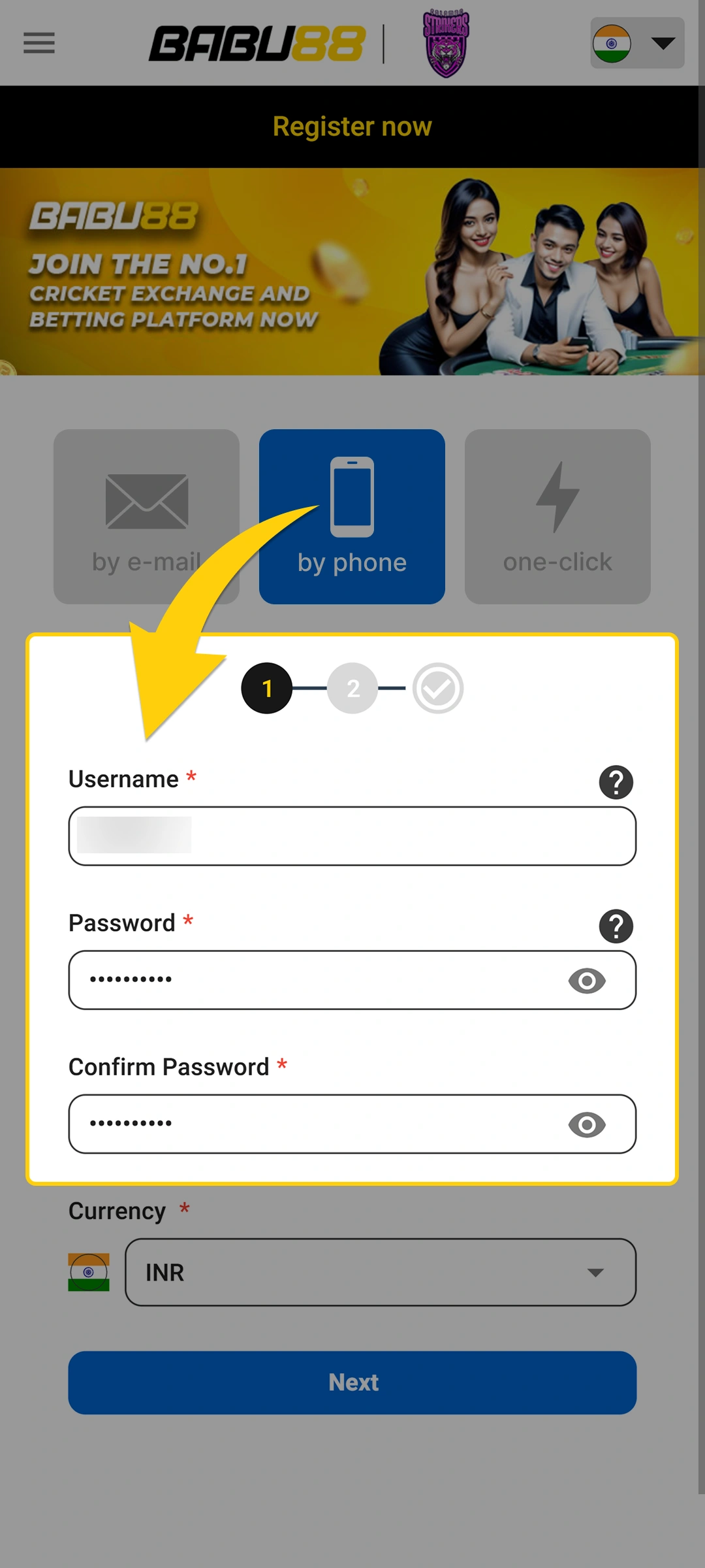 Enter your personal data, including name and Gmail, into the Babu88 form.