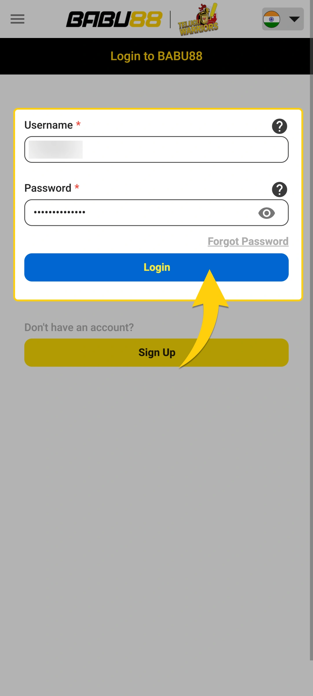 Press the button to enter your account and access your profile.