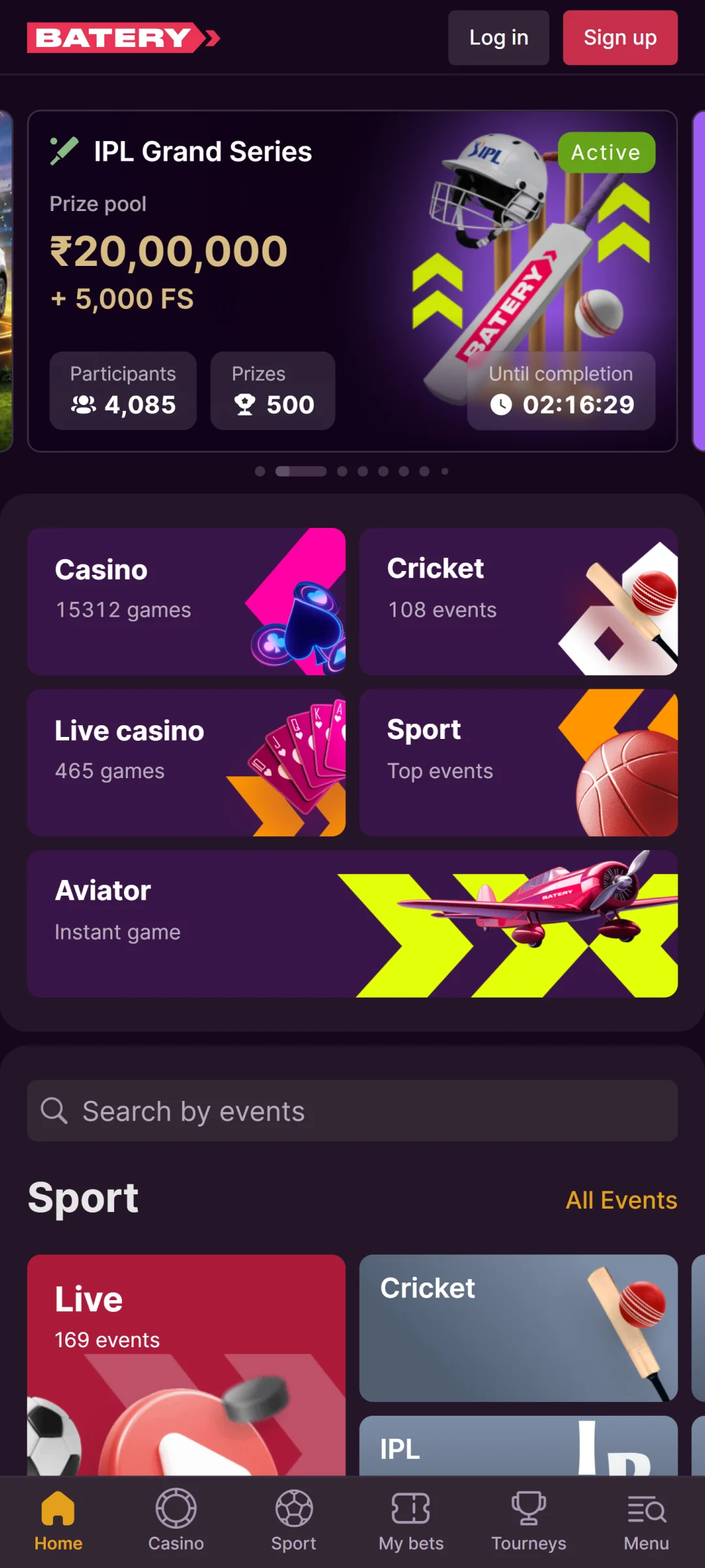 Explore the main interface of the Batery app for easy navigation.