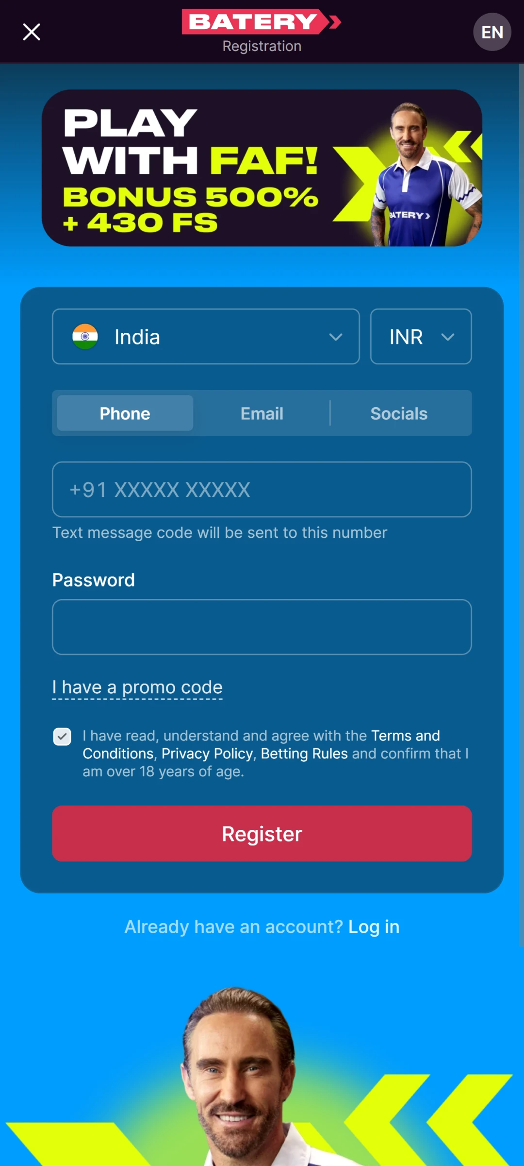 Start your registration in the Batery app to create an account.