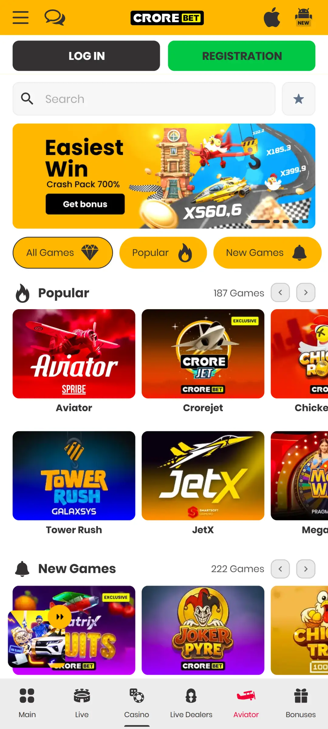 Visit the Crorebet app casino area and enjoy top gambling games.