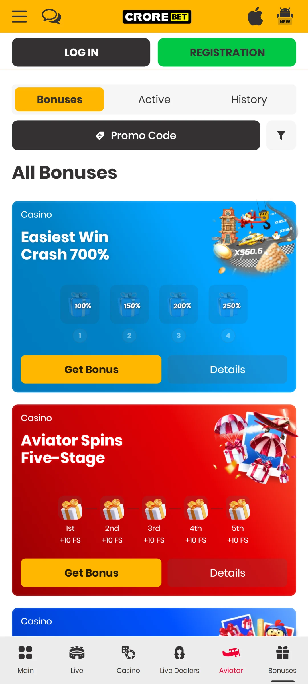 View all current promotions in the Crorebet app for extra benefits.