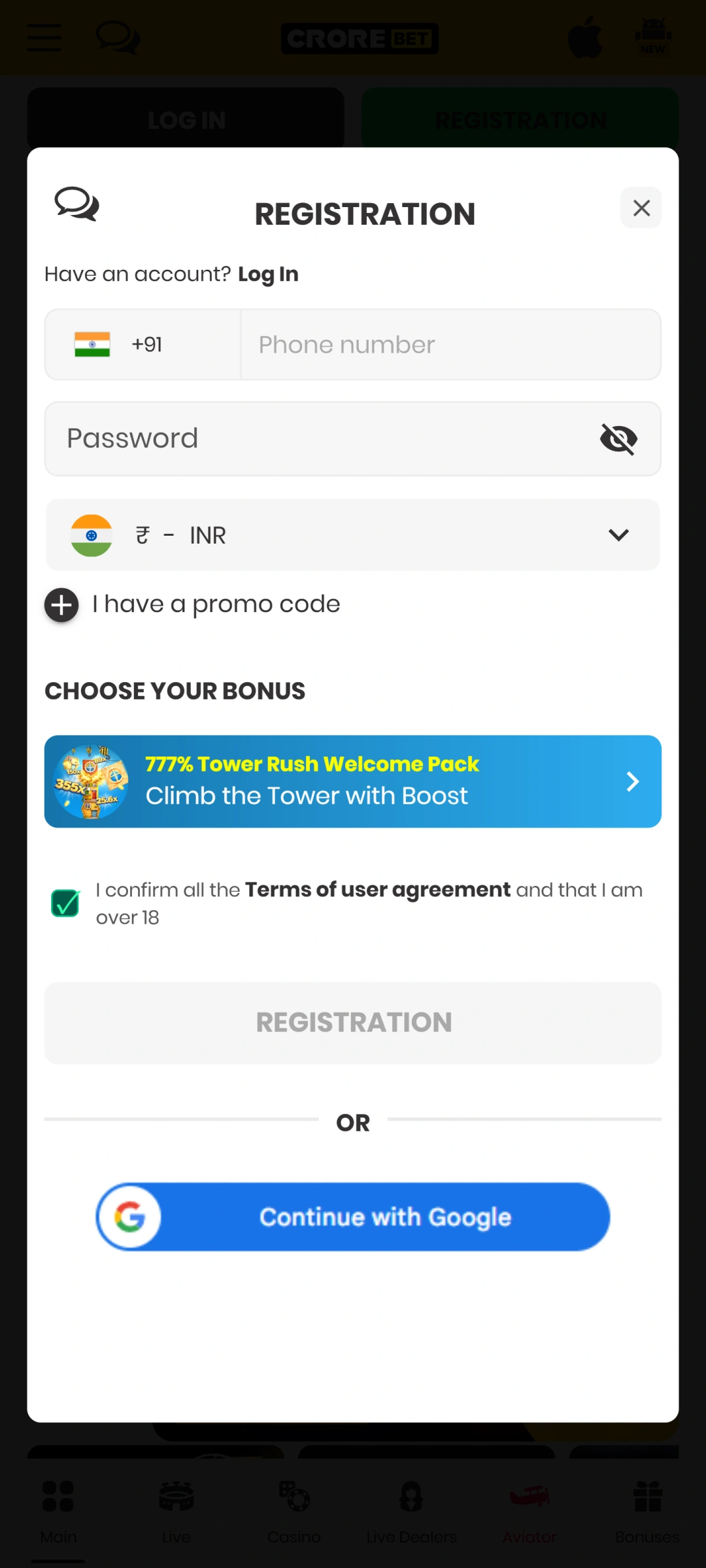 Complete your registration in the Crorebet app and start winning.