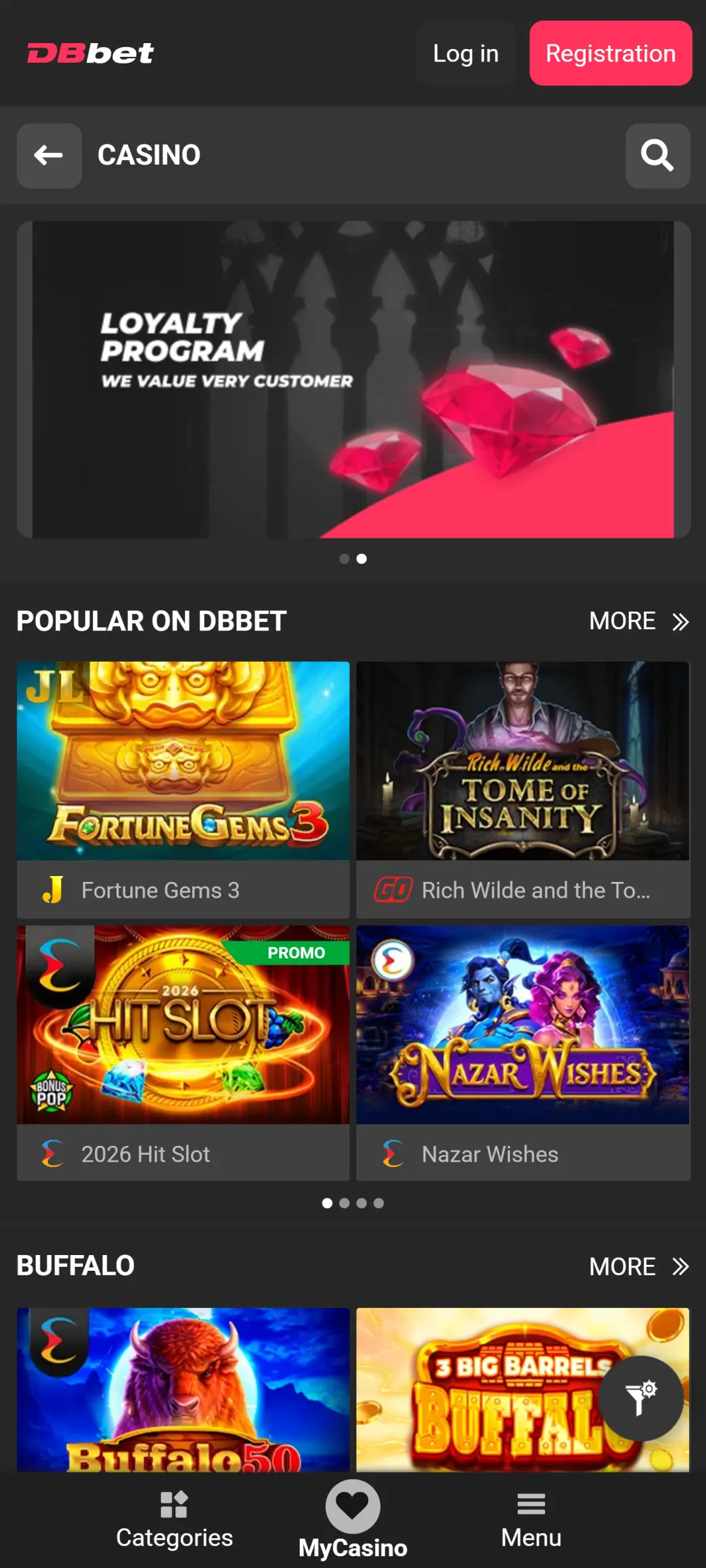 Open the Dbbet app casino lobby and start playing popular games.