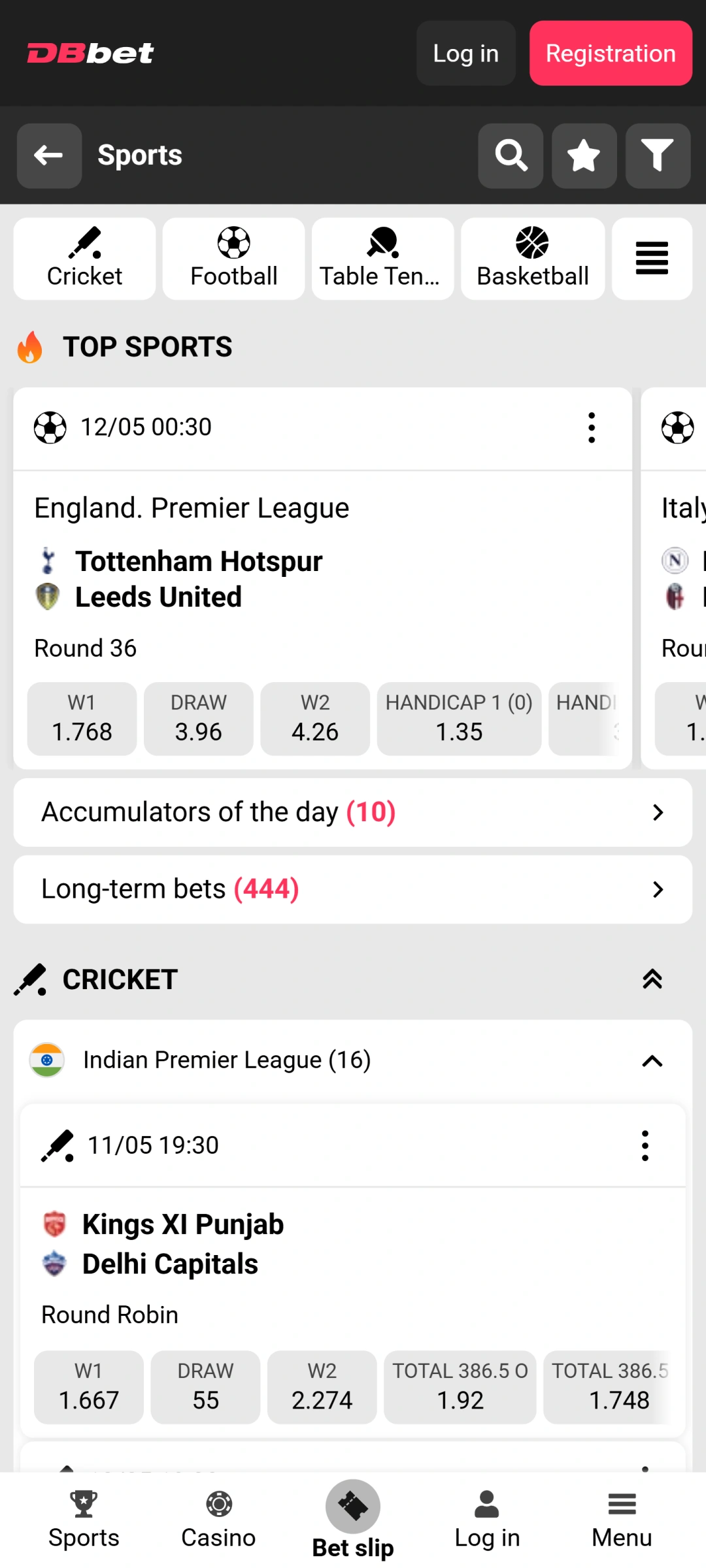 Select a sport match in the Dbbet app to place your bets.