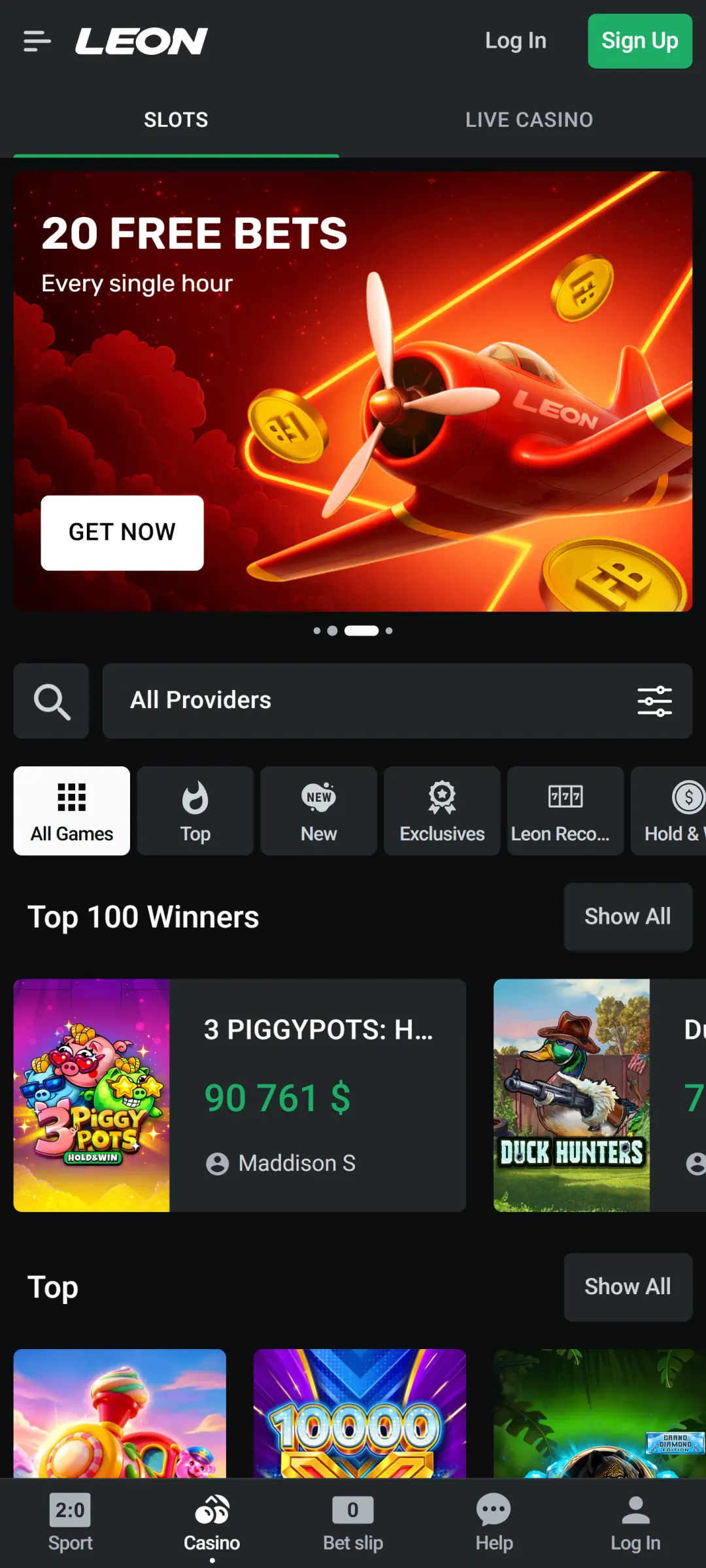 Visit the LeonBet app casino section and enjoy top-tier gambling games.