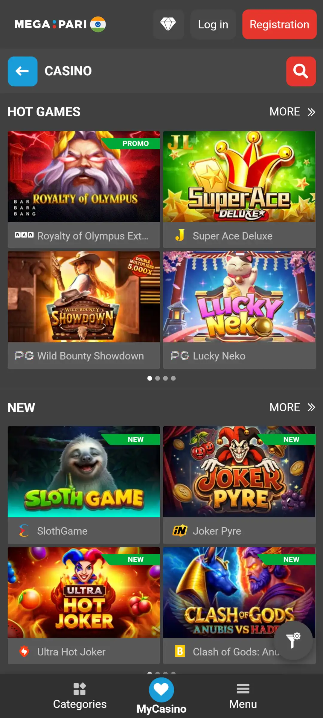 Visit the MegaPari app casino section and enjoy top-tier gambling games.