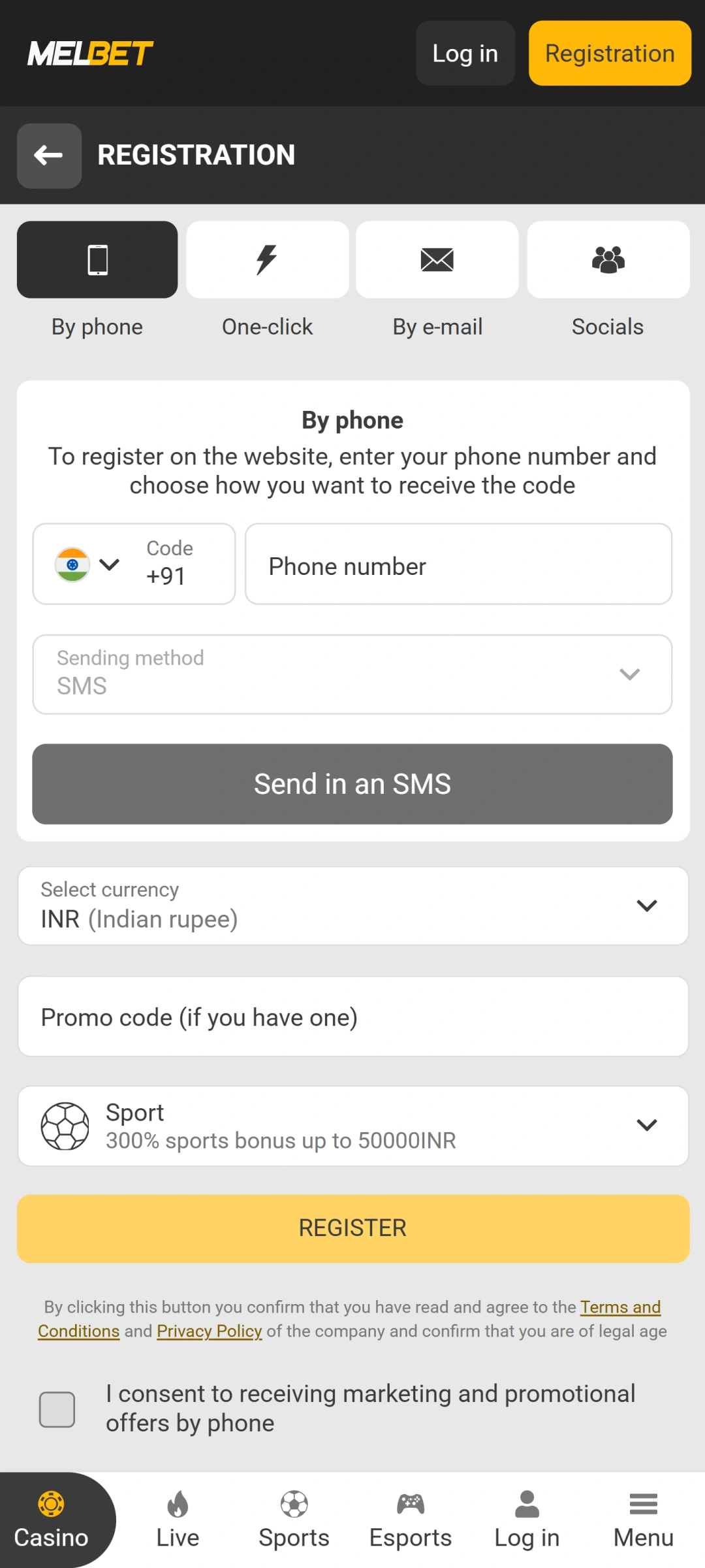 Fill in the registration form in the Melbet app to create an account.