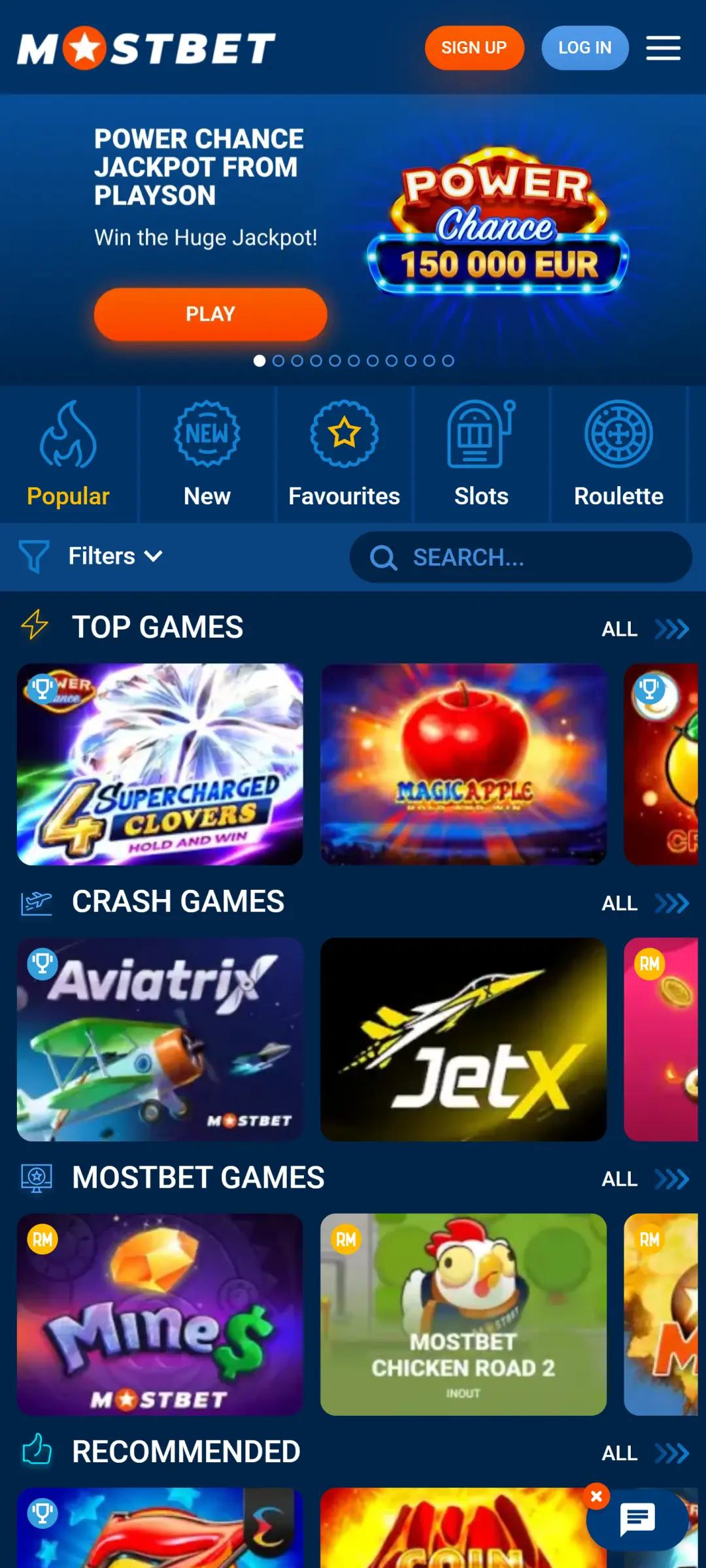 Enter the Mostbet app casino lobby to play high-quality gambling games.