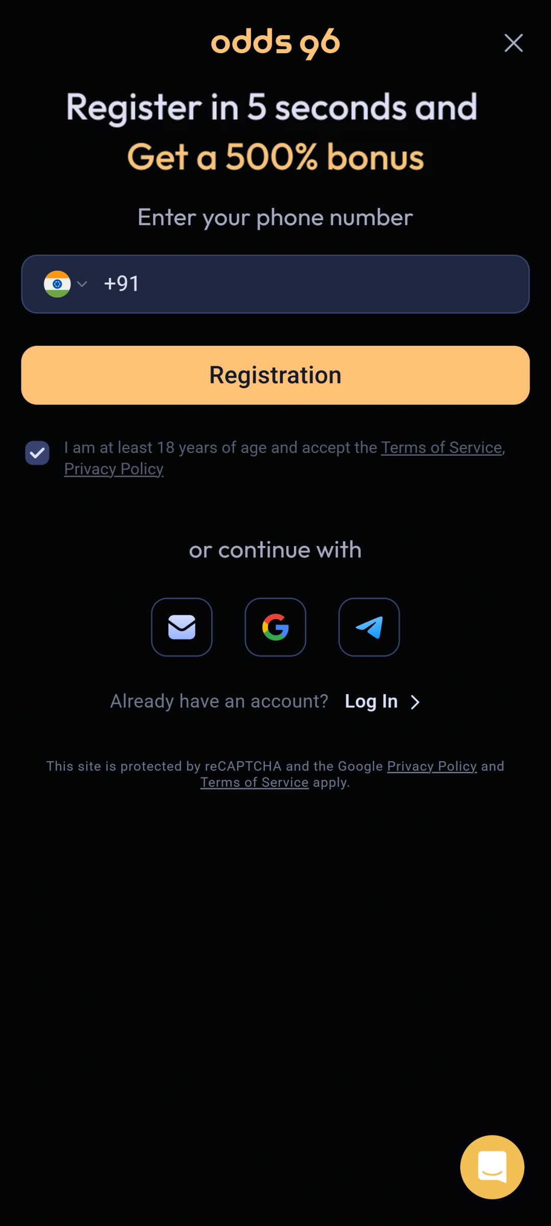 Complete the registration process in the Odds96 app and start winning.