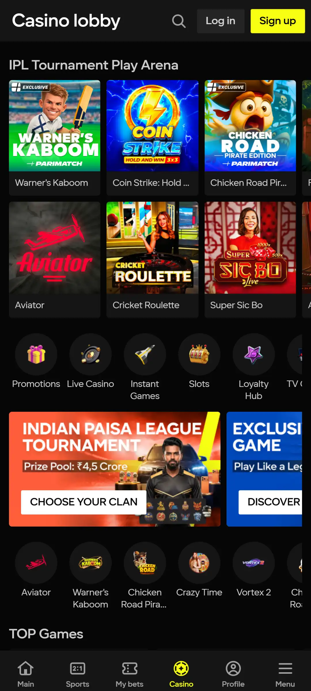 Enter the Parimatch app casino lobby and enjoy premium gambling entertainment.