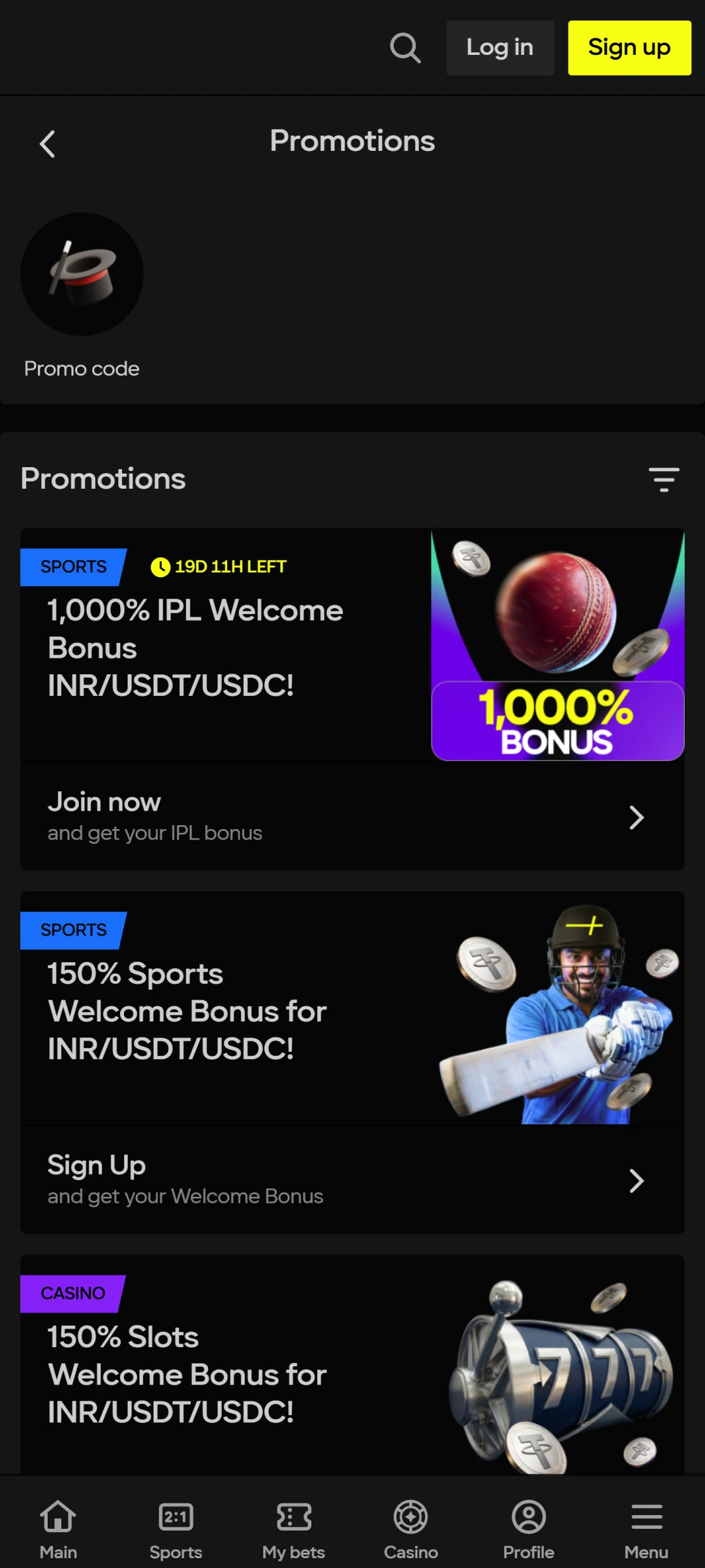 Activate generous promotions in the Parimatch app to boost your balance.