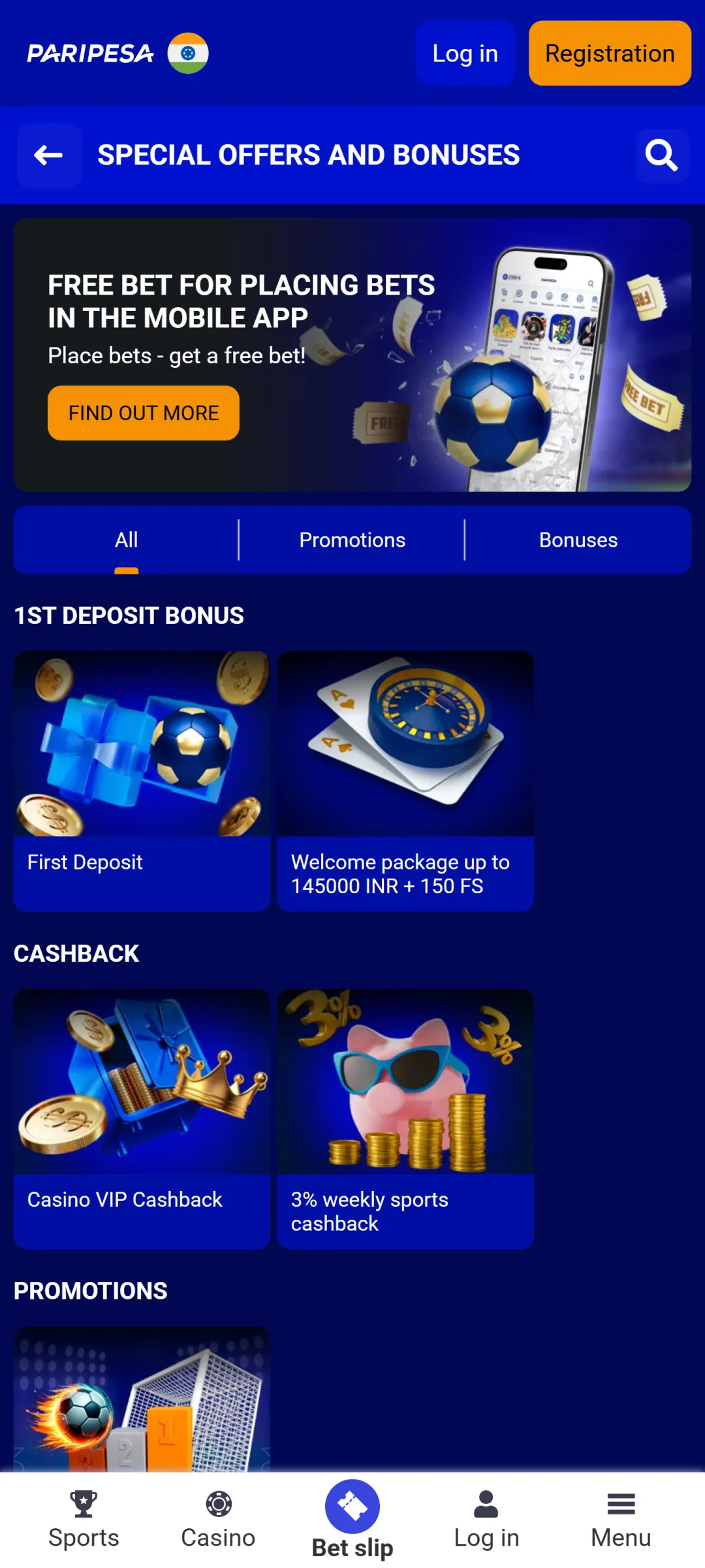 Browse through current promotions in the Paripesa app for better odds.