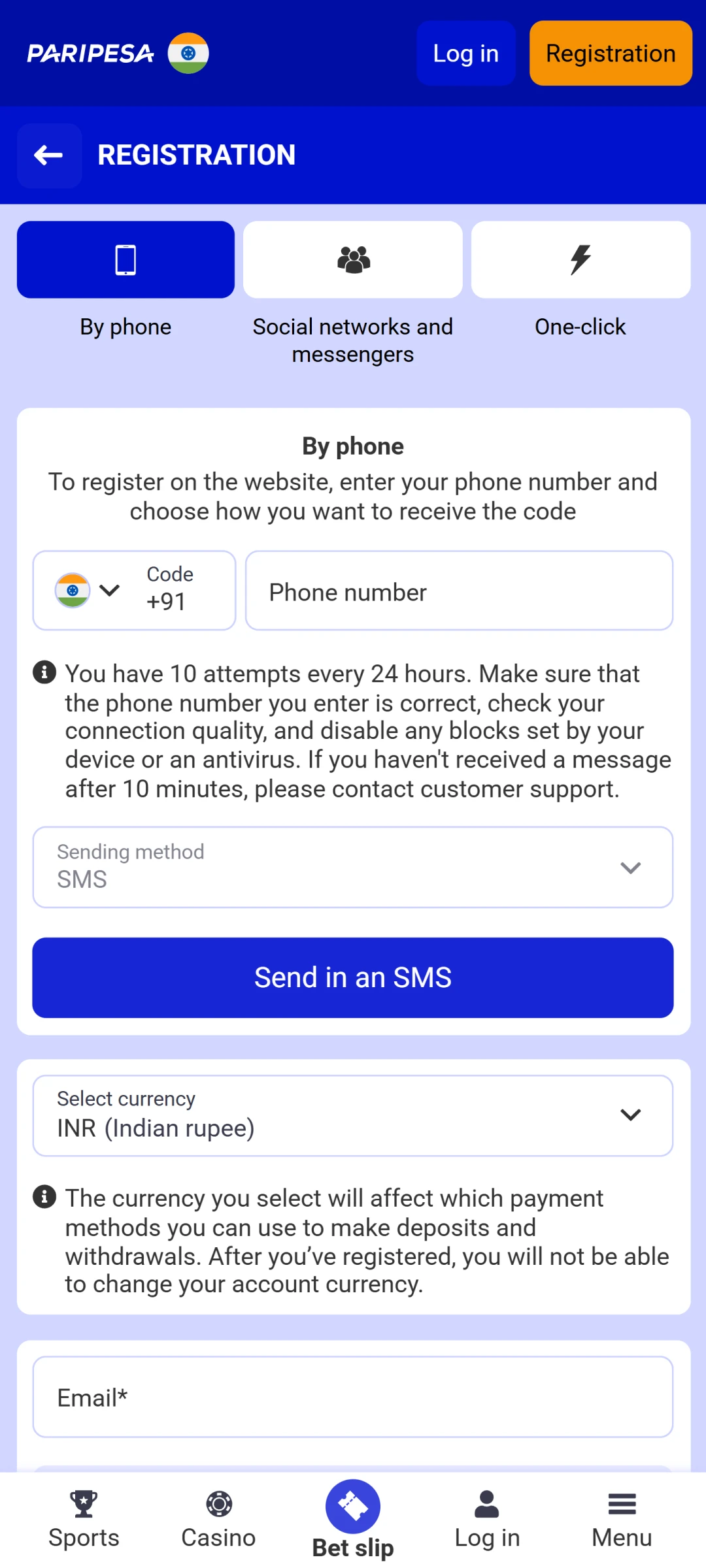 Start your registration in the Paripesa app and begin playing.