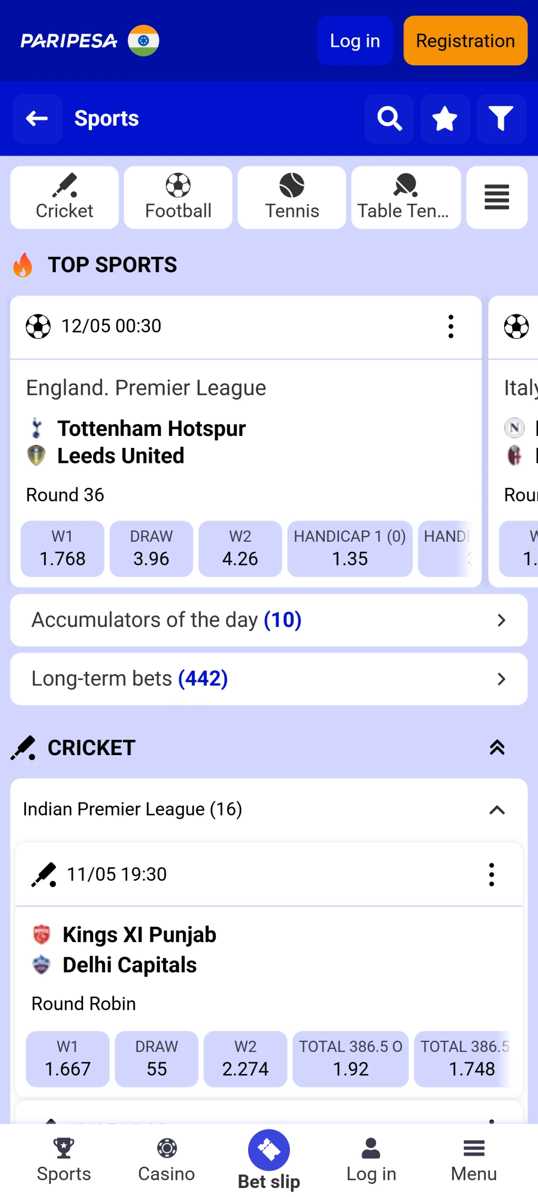 Choose a sport match in the Paripesa app to place winning bets.