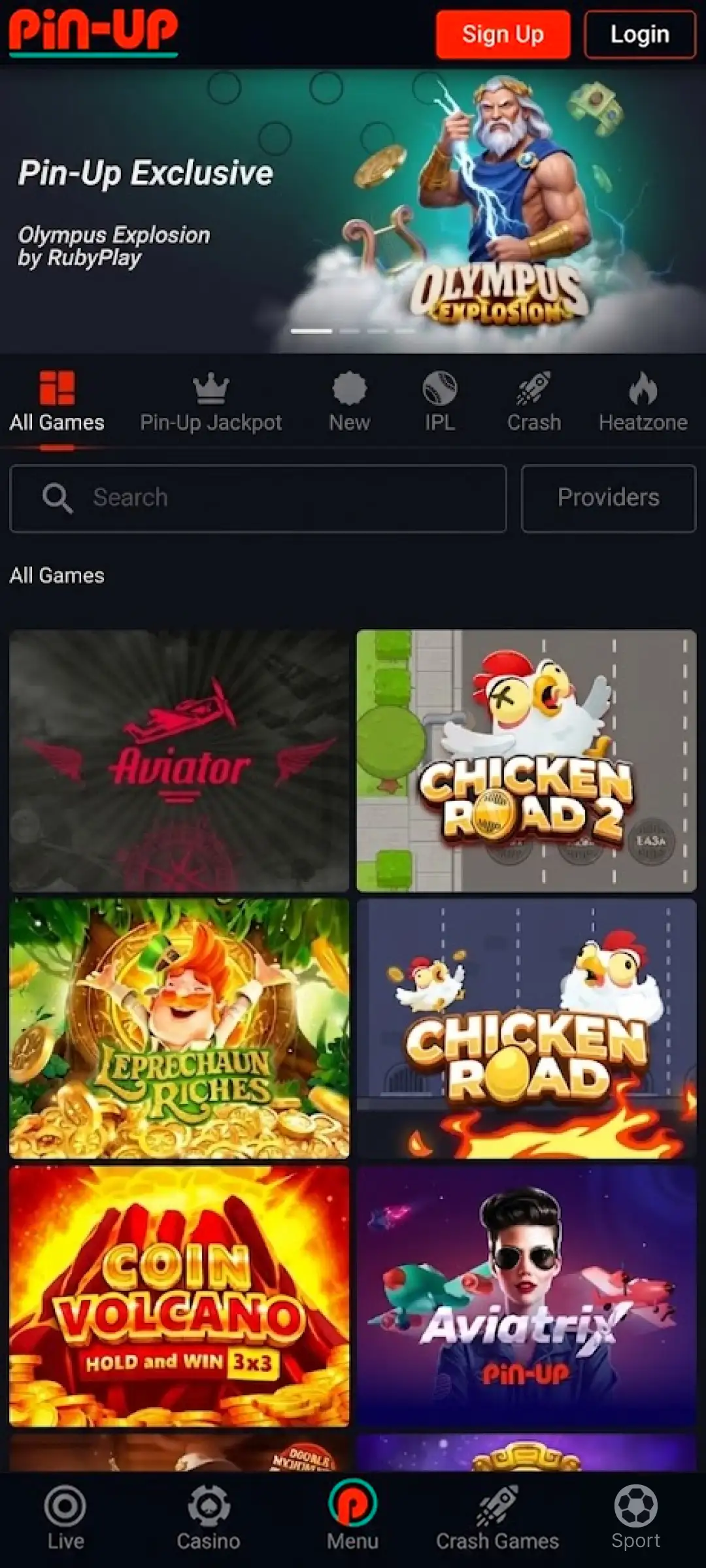 Enter the Pin-Up app casino section to play top-rated gambling games.