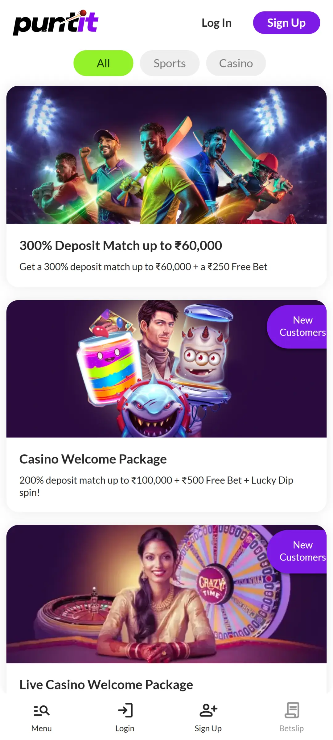 View the latest promotions in the Puntit app and claim rewards.