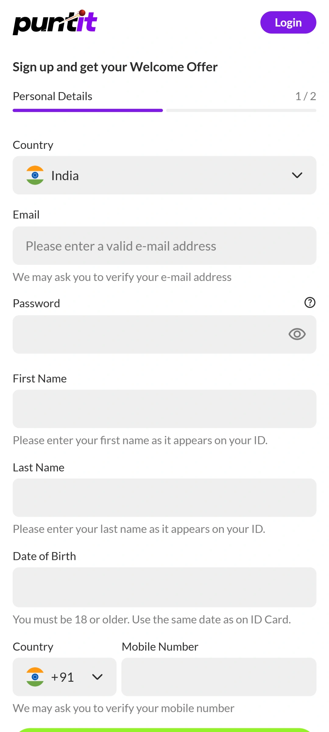 Fill out the registration form in the Puntit app to join.
