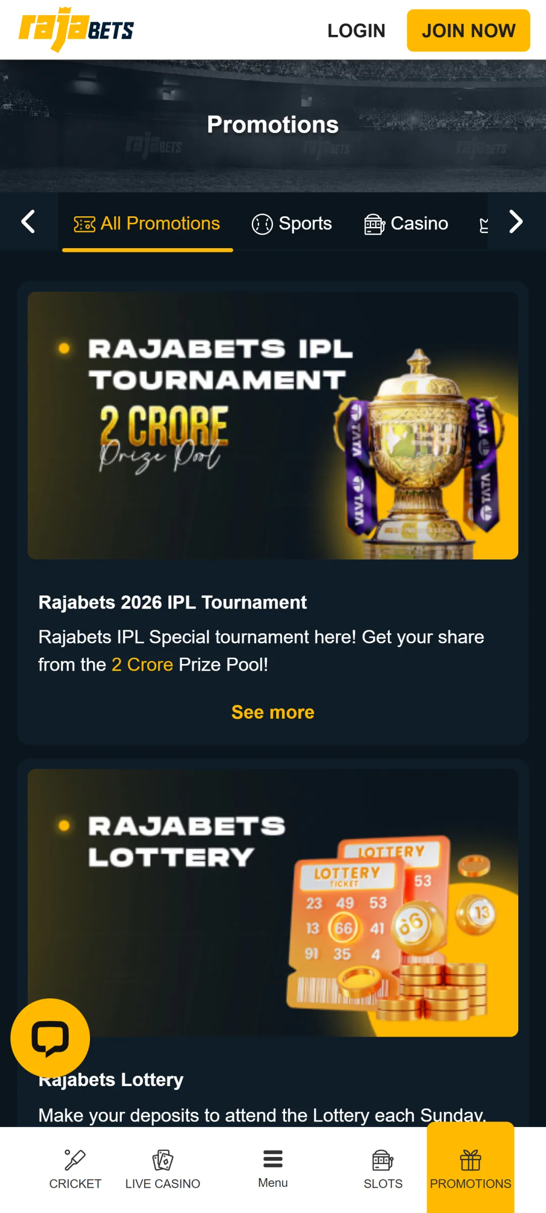 Claim lucrative promotions in the Rajabets app to increase your balance.