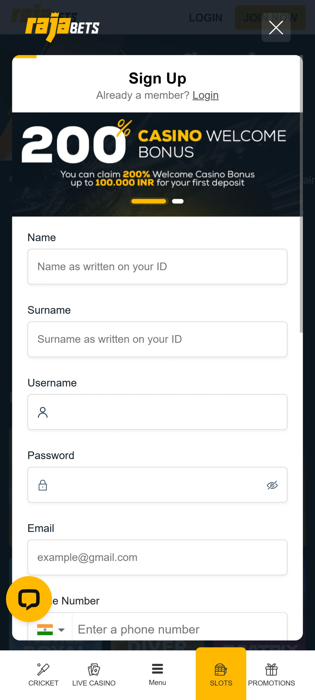 Finish the registration process in the Rajabets app and start winning.
