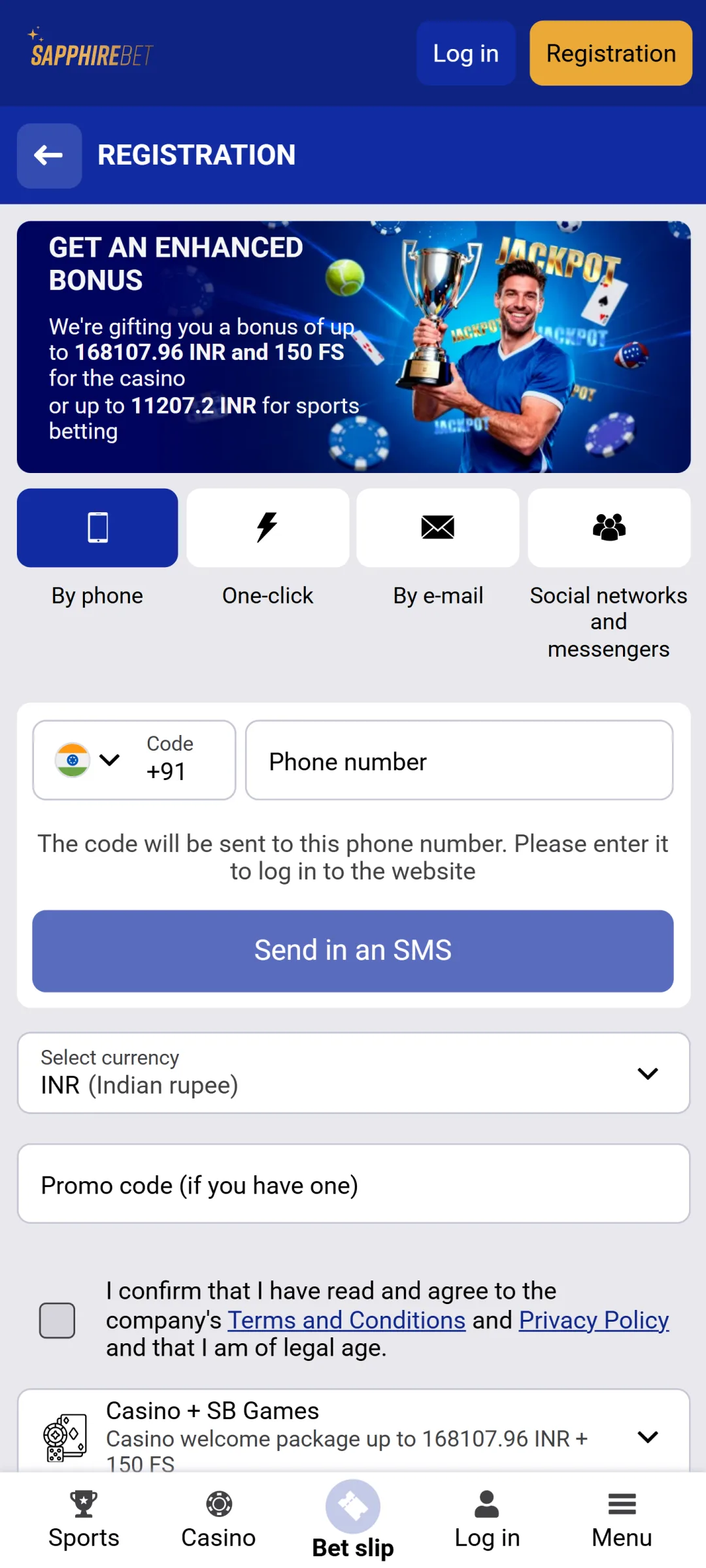 Complete the registration process in the Sapphirebet app to start playing.