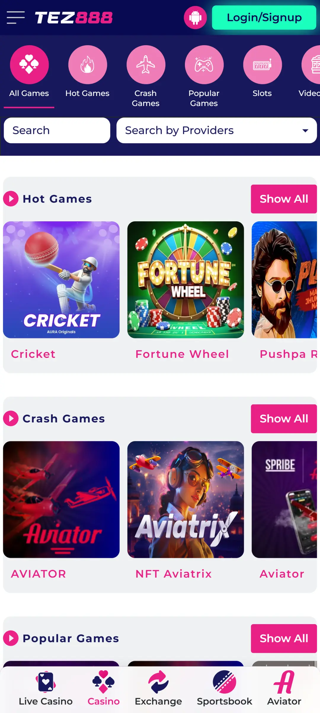 Visit the Tez888 app casino area and enjoy exciting gambling games.