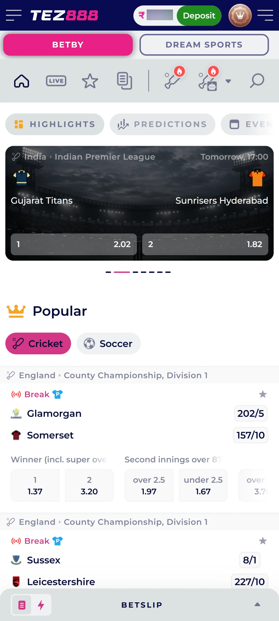 Pick a sport event in the Tez888 app to place bets.